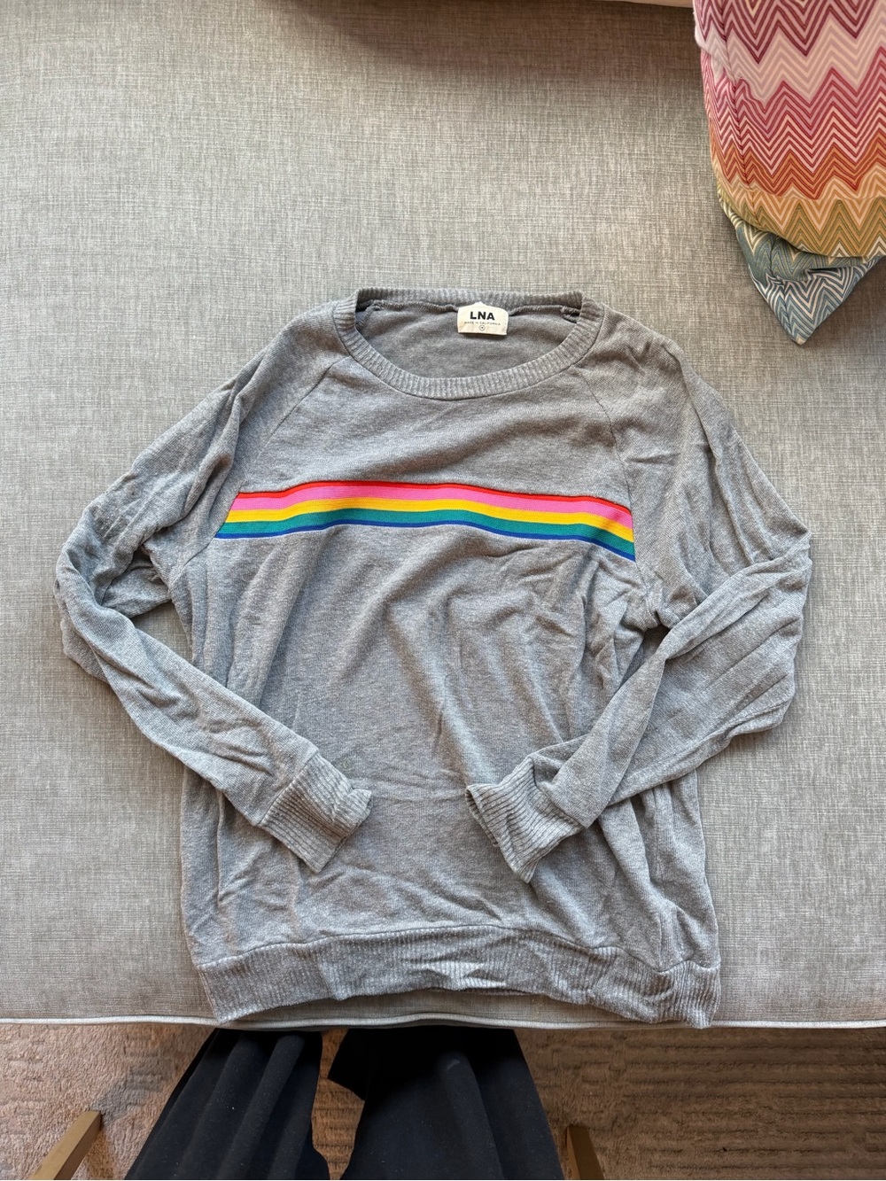 LNA Gray Rainbow Stripe Long-Sleeve Top